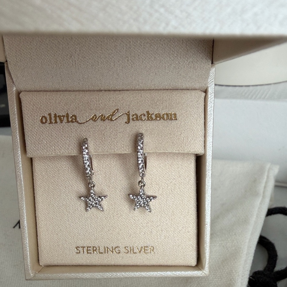 Sterling Silver Star Huggie Hoops - Picture 3 of 5